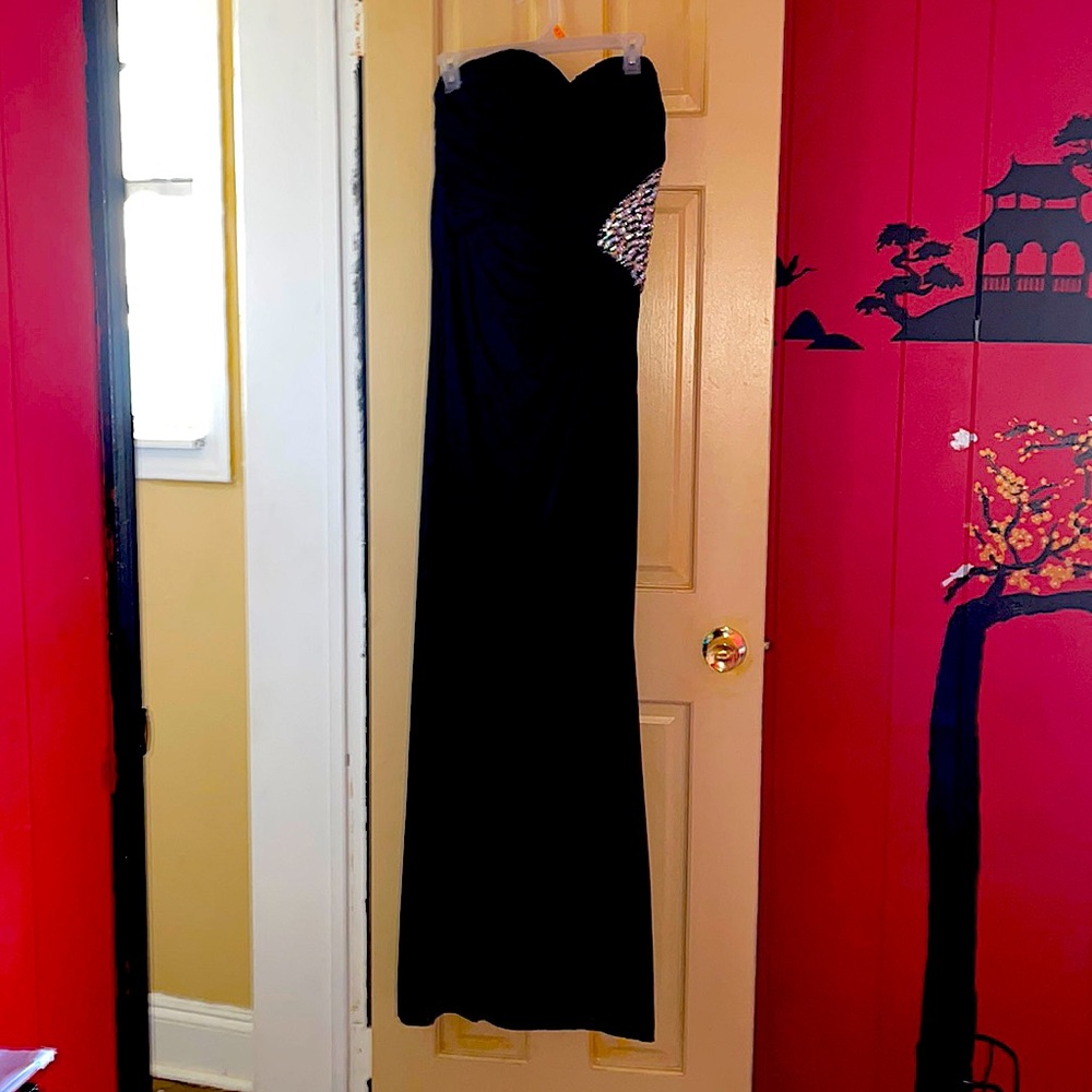 Black cocktail dress floor length with Sarausky crystals only worn once